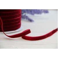 Стрічка оксамитова 1,0 см "бордо рулон 45 метрів