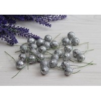 Ягідка на паличці з блискітками срібло 128 шт