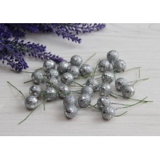 Ягідка на паличці з блискітками срібло 128 шт