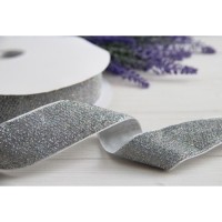 Стрічка оксамитова "ОМБРЕ 4 см",  срібло голограама  рулон 27 метрів