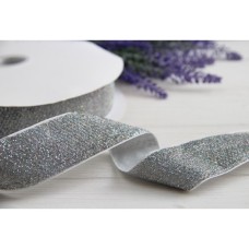 Стрічка оксамитова "ОМБРЕ 4 см",  срібло голограама  рулон 27 метрів