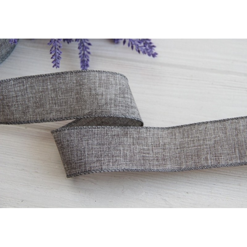 Стрічка котонова 3,8 см " Однотонна", темно-сіра 11 метрів