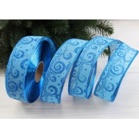 Стрічка мішковина " Завиток 3,8 см " блакитна рулон 18 метрів