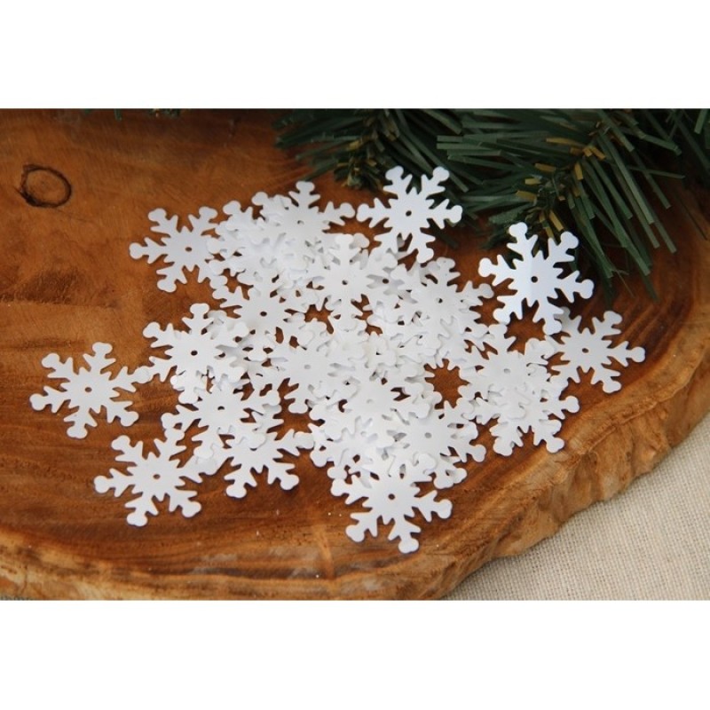 Паєтки "Сніжинки 1.7-2.0 см " білі звичайні Упаковка 500 грам