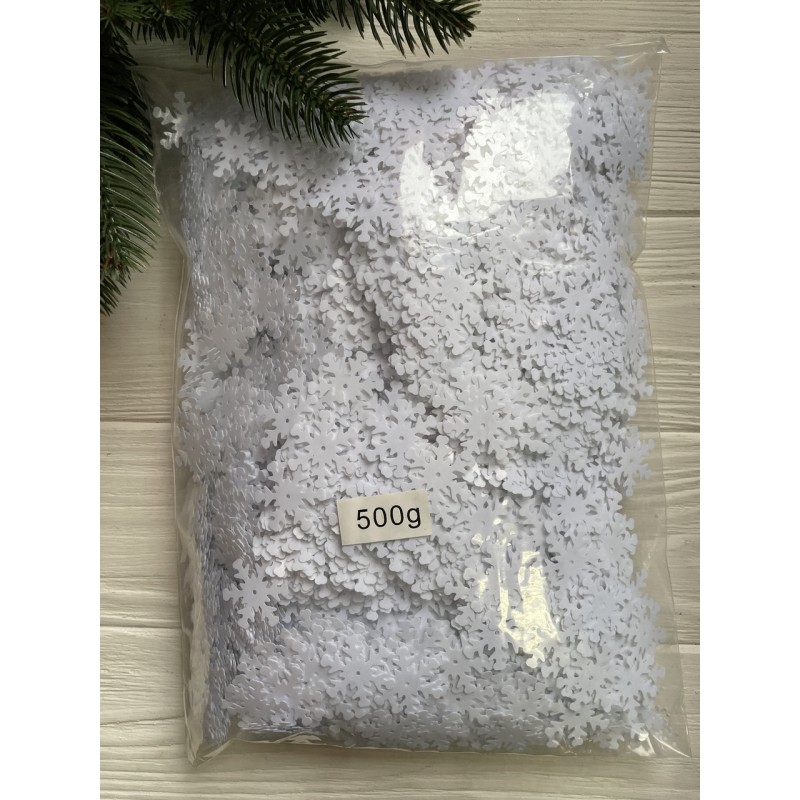 Паєтки "Сніжинки 1.7-2.0 см " білі звичайні Упаковка 500 грам