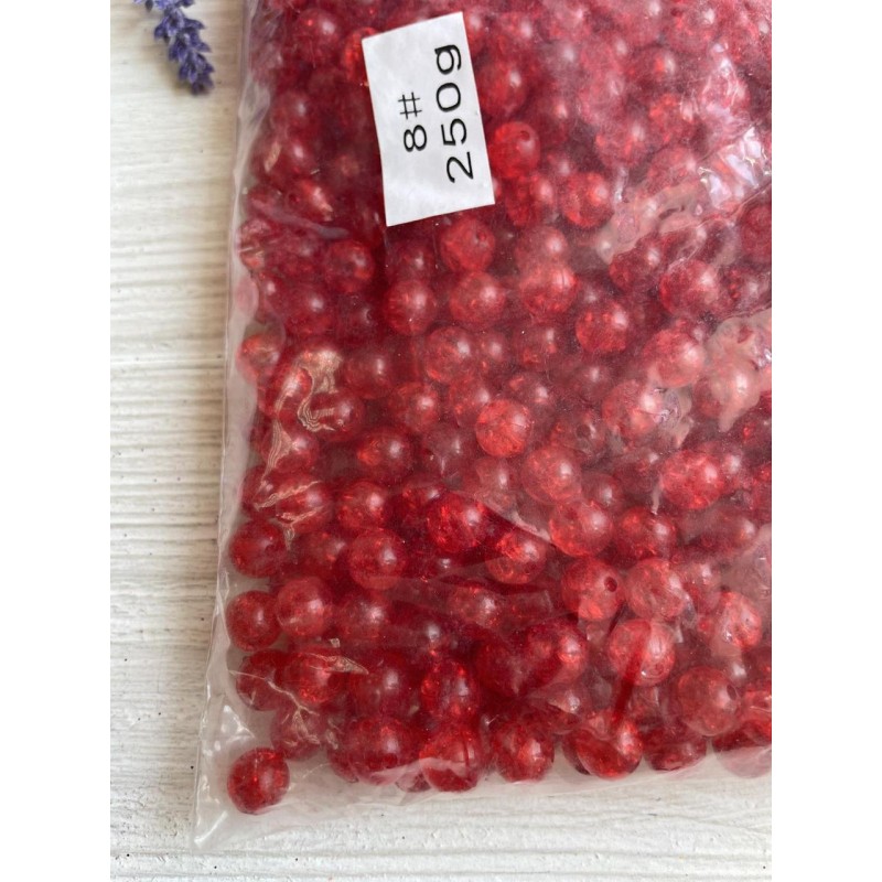 Бусини " Біте скло" 8 мм, червоні 250 грамів