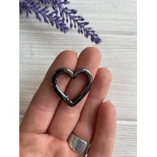 Кольцо самозажимное ЛЮКС   " Сердце   "   темный никель 1 шт