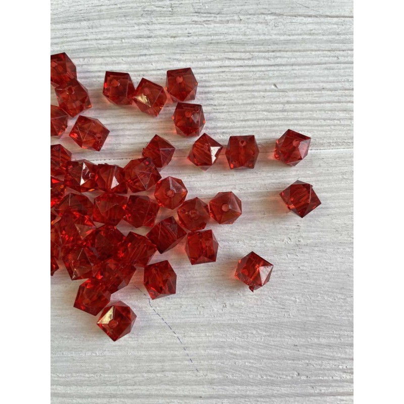 Намистини " Куб кришталевий" 10 мм, темно червоний  500 грамів