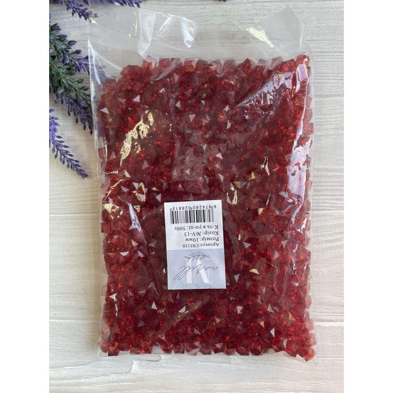 Намистини " Куб кришталевий" 10 мм, темно червоний  500 грамів