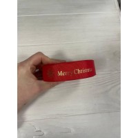 Репс  " Merry Christmas зі сніжинками № 2   "  2,5 см  червоний  рулон 22.5 метри