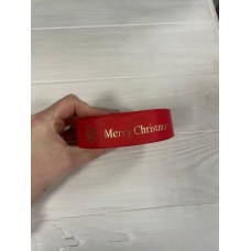 Репс  " Merry Christmas со снежинками  № 2 "  2,5 см  красный       рулон 22.5 метра