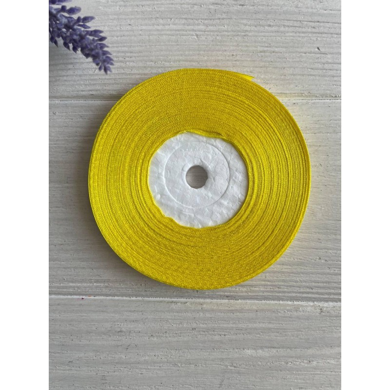 Стрічка атласна 0.6 см рулон 32.5 метри Жовта