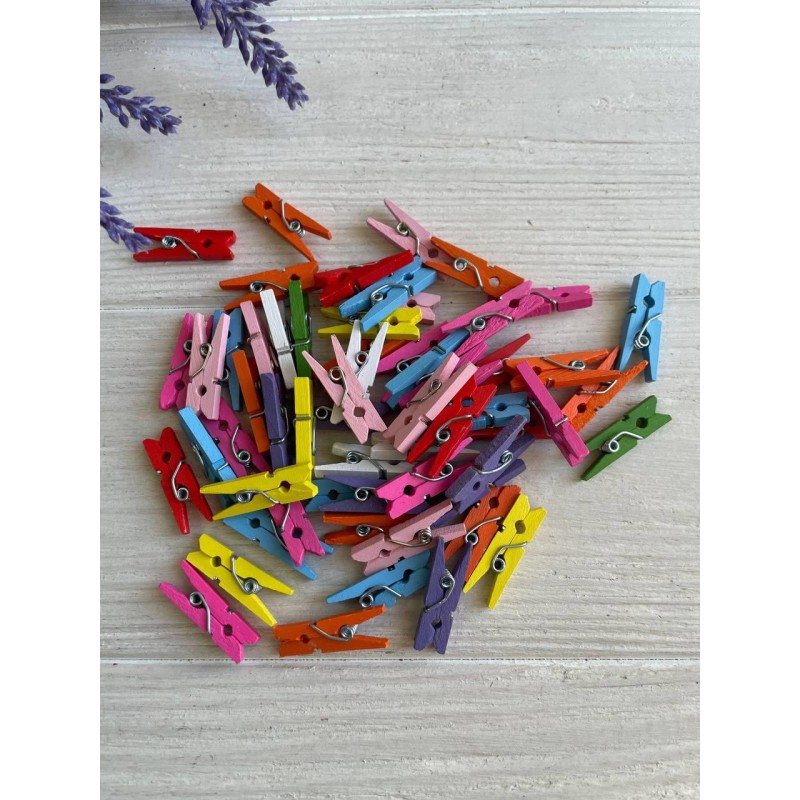 Прищепки деревянные   3 * 0,8 см  , микс  УПАКОВКА 100 шт