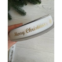Лента бархатная " Merry Christmas 2,5 см "  БЕЛАЯ        рулон 45 метров