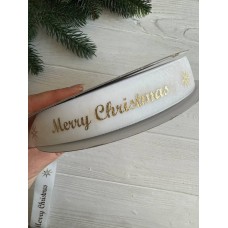 Лента бархатная " Merry Christmas 2,5 см "  БЕЛАЯ        рулон 45 метров
