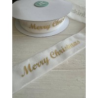 Лента бархатная " Merry Christmas 4 см "  БЕЛАЯ        рулон 18  метров