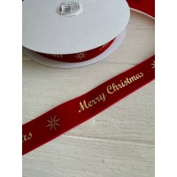 Лента бархатная " Merry Christmas 2,5 см "  КРАСНАЯ        рулон 45 метров