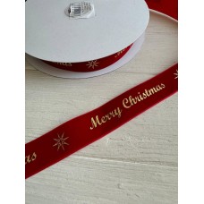 Лента бархатная " Merry Christmas 2,5 см "  КРАСНАЯ        рулон 45 метров