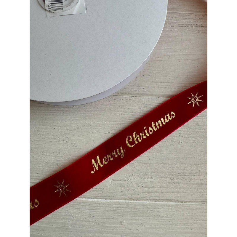 Лента бархатная " Merry Christmas 2,5 см "  КРАСНАЯ        рулон 45 метров