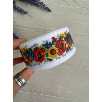 Репс    " Маки , васильки и подсолнухи   "     4 см       рулон 25 ярдов