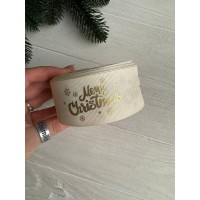 Репс  " Merry Christmas со снежинками  № 3 "  4 см бежевый       рулон 22.5 метра