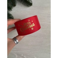 Репс  " Merry Christmas зі сніжинками № 3  "  4 см  червоний    рулон 22.5 метри