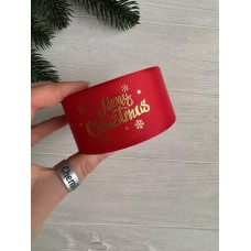 Репс  " Merry Christmas со снежинками  № 3 "  4 см красный       рулон 22.5 метра