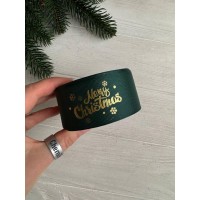Репс  " Merry Christmas со снежинками  № 3 "  4 см темно зеленый       рулон 22.5 метра