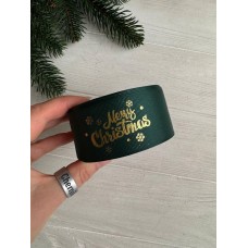 Репс  " Merry Christmas со снежинками  № 3 "  4 см темно зеленый       рулон 22.5 метра