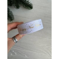 Репс  " Happy new year и снег  "  2,5 см белый       рулон 22.5 метра