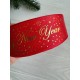 Репс  " Happy new year и снег  "  2,5 см красный       рулон 22.5 метра