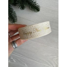 Репс  " Happy new year и снег  "  2,5 см бежевый       рулон 22.5 метра