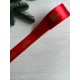 Атлас "  Merry Christmas со снежинками "  4 см  красный       рулон 22.5 метра