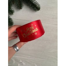 Атлас "  Merry Christmas со снежинками "  4 см  красный       рулон 22.5 метра