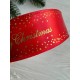 Атлас " Merry Christmas  со звездами  "  2,5 см красный       рулон 22.5 метра