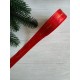 Атлас " Merry Christmas  со звездами  "  2,5 см красный       рулон 22.5 метра