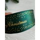 Атлас " Merry Christmas з зірочками   "  2,5 см  темно зелений    рулон 22.5 метри