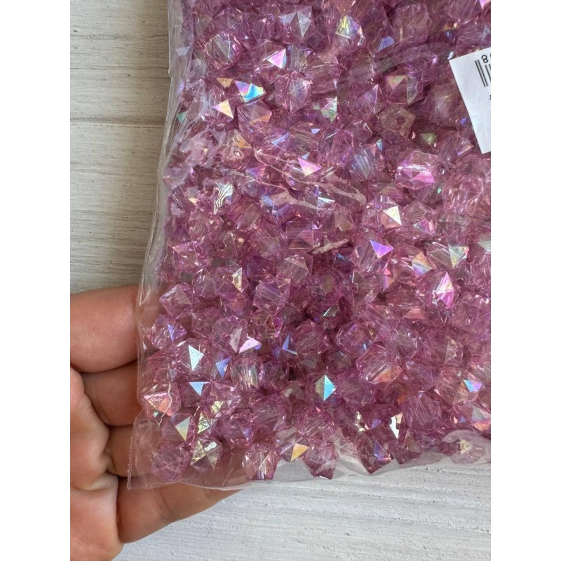 Намистини Куб " Кришталеві Хамелеон "  8 мм, бузкові   500 грам