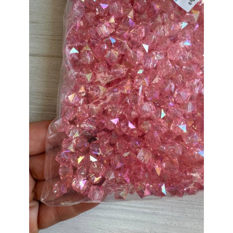 Намистини Куб " Кришталеві Хамелеон "  8 мм,  рожеві  500 грам