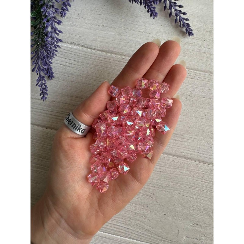 Намистини Куб " Кришталеві Хамелеон "  8 мм,  рожеві  500 грам