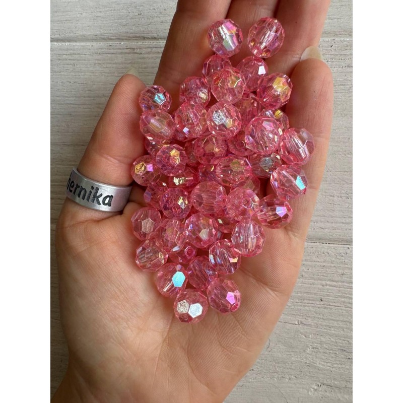 100 грам намистини " Кришталеві Хамелеон круглі  " рожеві   10 мм