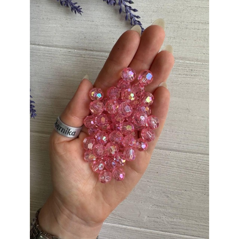 100 грам намистини " Кришталеві Хамелеон круглі  " рожеві   10 мм