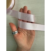 Стрічка атласна з люрексом 2.5 см " Сяйво " світло рожева  18 метрів