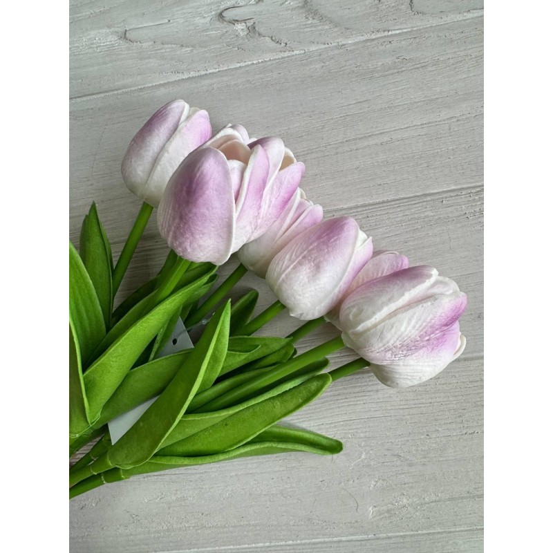 Тюльпани штучні букет білі з бузковим   9 шт