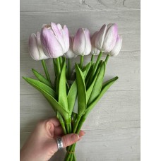 Тюльпани  букет ,  білі з бузковим   9 шт