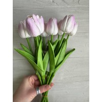 Тюльпаны искусственные букет белые с сиреневым  9 шт
