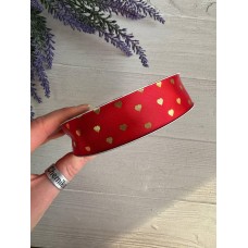 Атлас " Золотые сердечки  "   2,5 см красный    29 метров