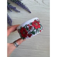 Репс " Маки та калина  " білий фон  4 см  22,5 метра