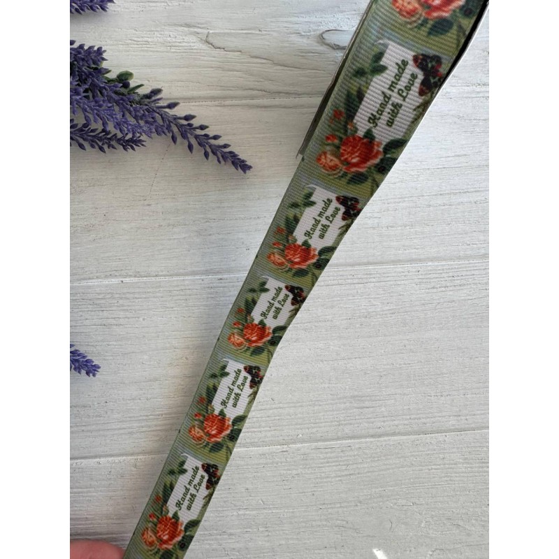 Репс  " Handmade with love 2,5 см  "         22,5 метра