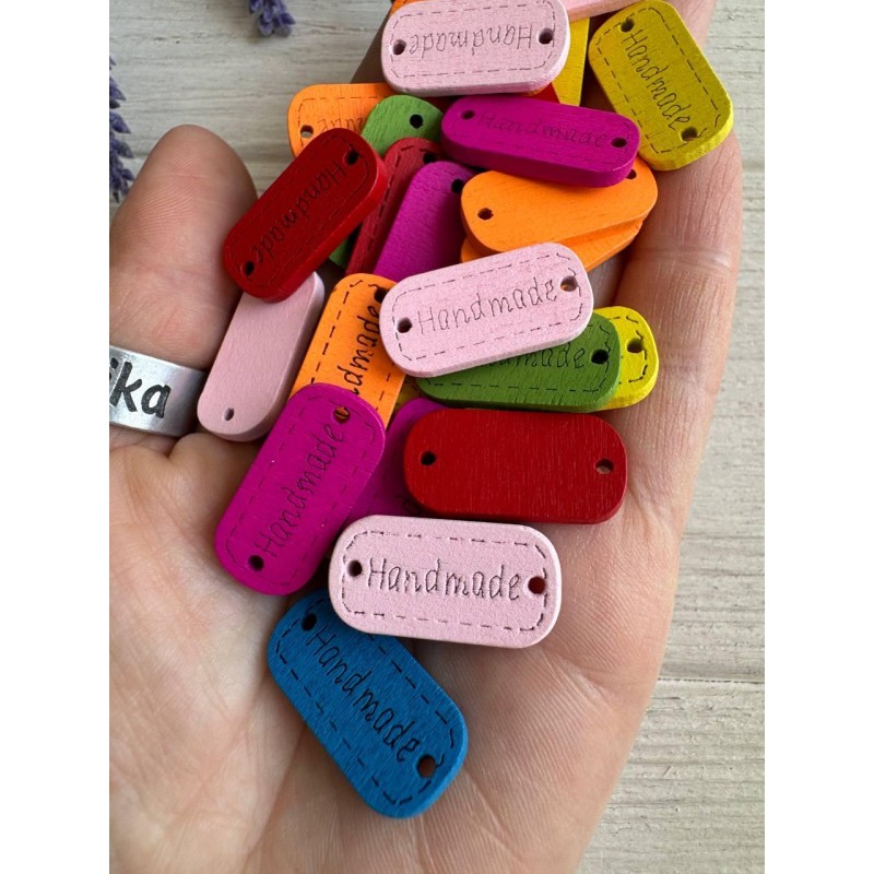 Бирки деревянные прямоугольные " Handmade  "  ,  цветные 20 шт